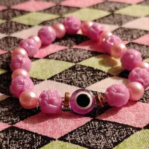 Homemade Beaded Bracelet | Pink, Purple, And Green